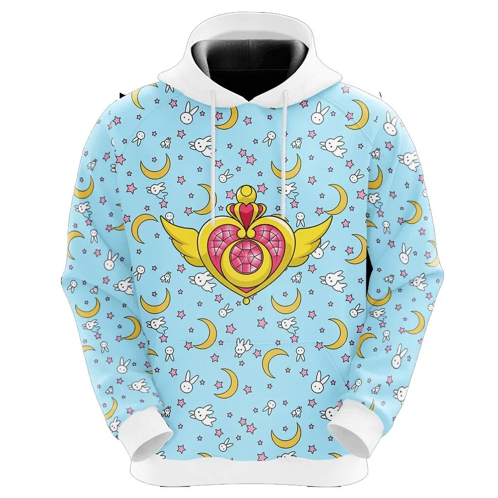 Sailor Moon Hoodie Sailor Moon Team Moon Rabbit Pattern Blue Hoodie Anime Clothing Ault
