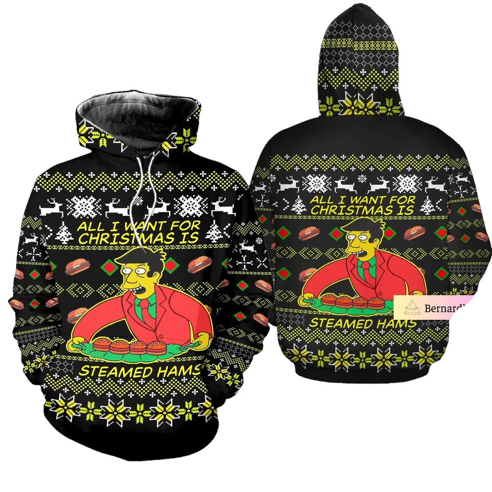 The Sympsons Hoodie All I Want For Christmas Is Steamed Hams Hoodie Black Unisex - Cozy Hoodie For Cold Weather