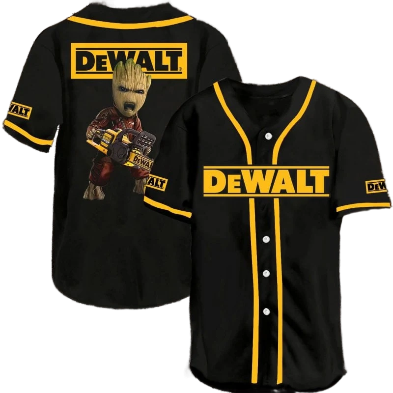 Marvel Jersey Marvel Guardian of the Galaxy Dewalt Angry Groot Graphic Black Yellow Jersey Shirt Groot Baseball for Men