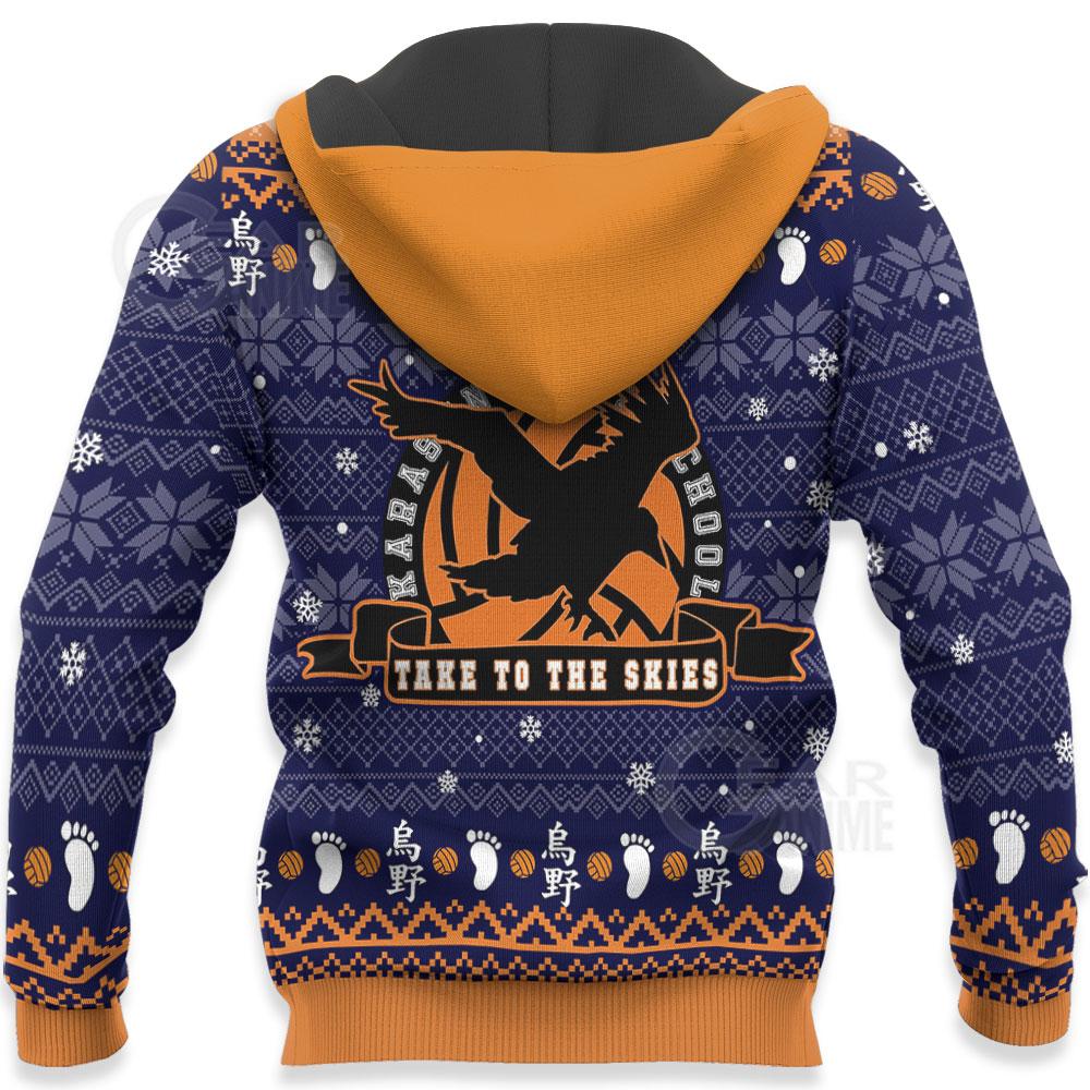 Haikyuu Hoodie Karasuno High School Team Take To The Skies Christmas Pattern Blue Hoodie