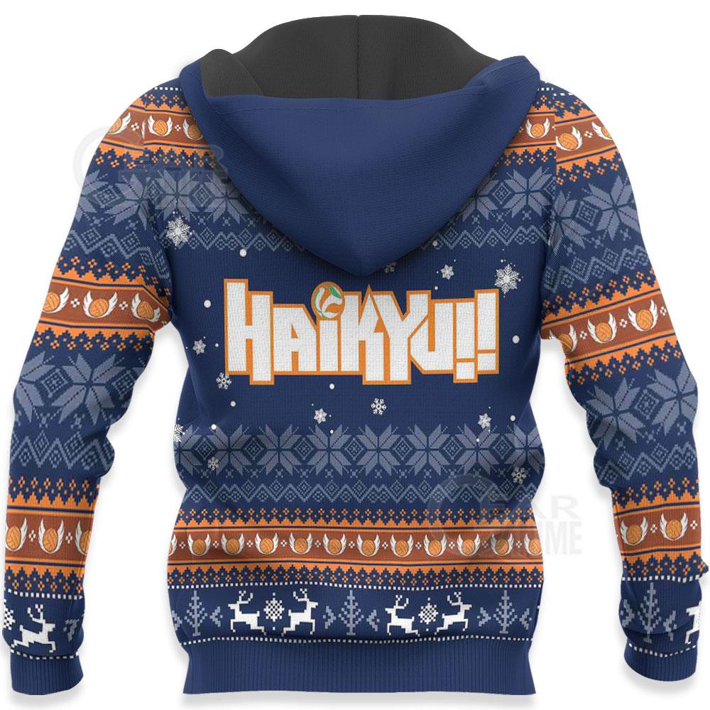 Haikyuu Hoodie Kageyama Hinata Kei Tadashi Christmas Pattern Blue Hoodie Anime Hoodie For Fan Fill Print