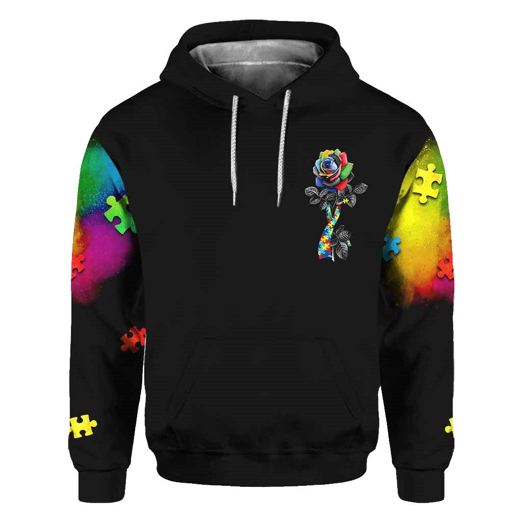 Autism Hoodie Accept Understand Love Rose Graphic T-Shirt Black Unisex - Trendy Gift For Men & Women