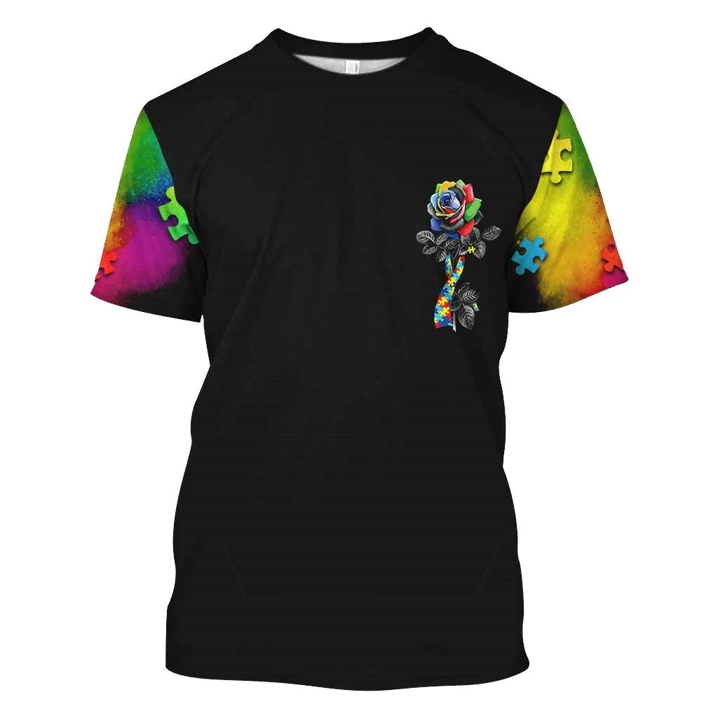 Autism Hoodie Accept Understand Love Rose Graphic T-Shirt Black Unisex - Trendy Gift For Men & Women