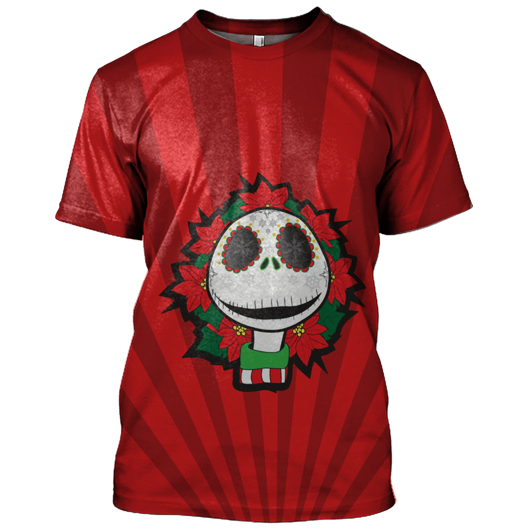 TNBC Shirt Jack Skellington Christmas Wreath Sugar Skull Red Hoodie TNBC Hoodie