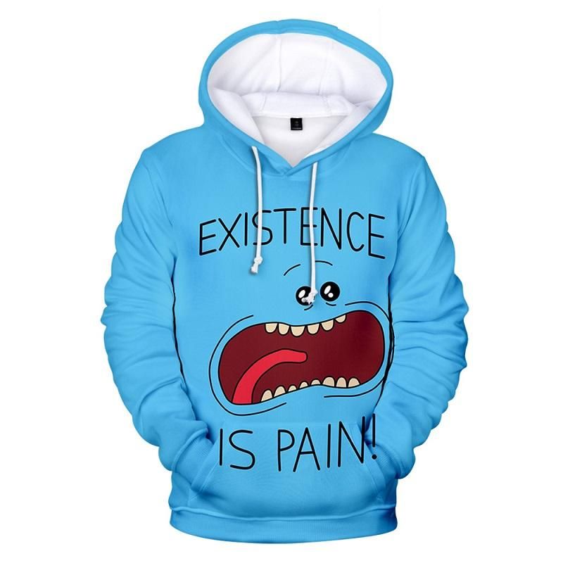 Rick And Morty Hoodie Mr. Meeseeks Existence is Pain Blue Hoodie Apparel