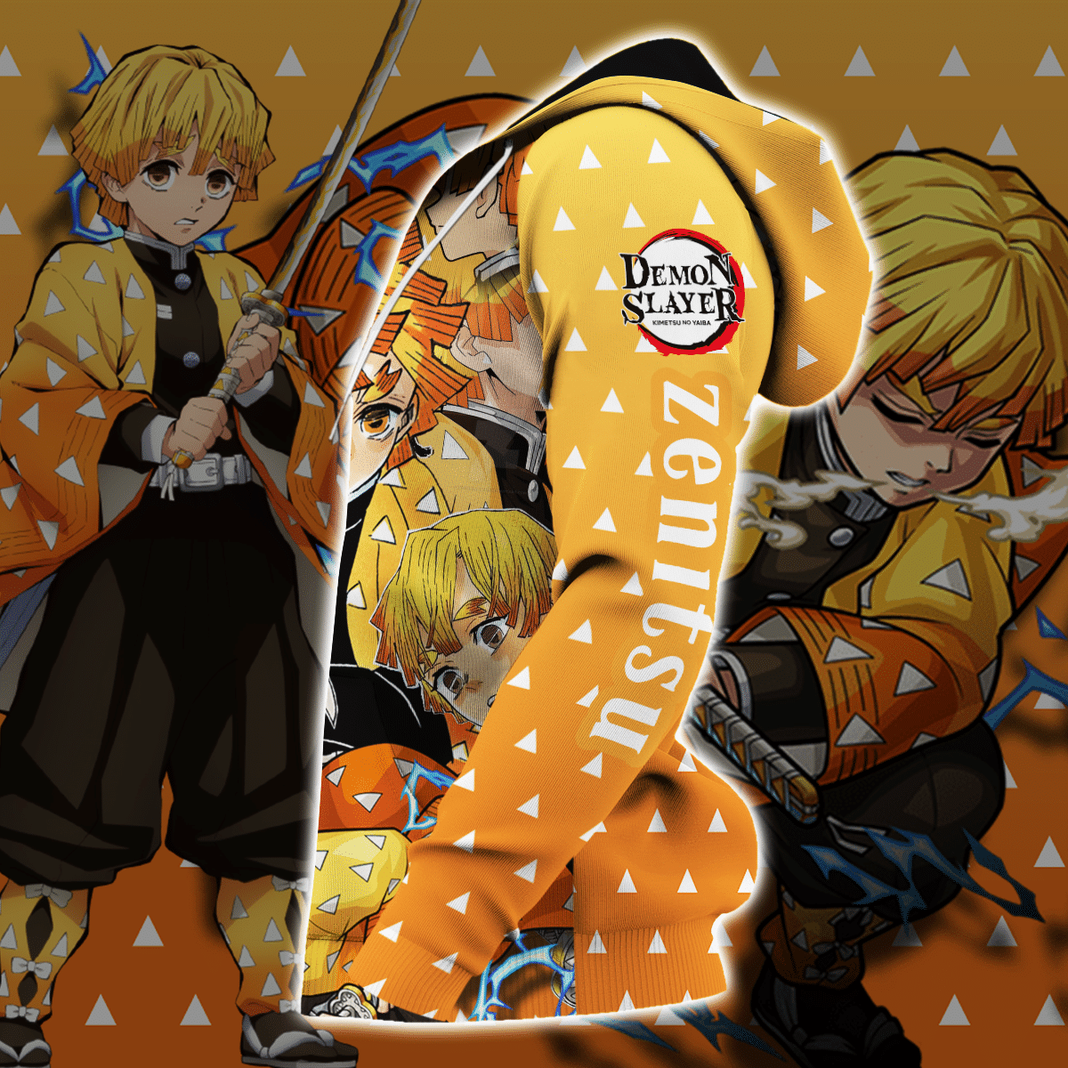 Demon Slayer Hoodie Zenitsu Agatsuma Yellow Kimetsu No Yaiba Zip Hoodie Demon Slayer Apparel