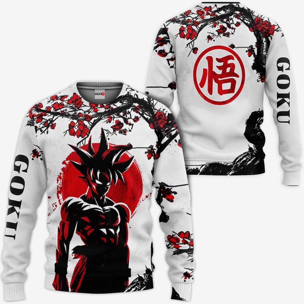 Dragon Ball Hoodie Goku Cherry Blossom Japanese Style Black White Hoodie Dragon Ball Apparel For Fan