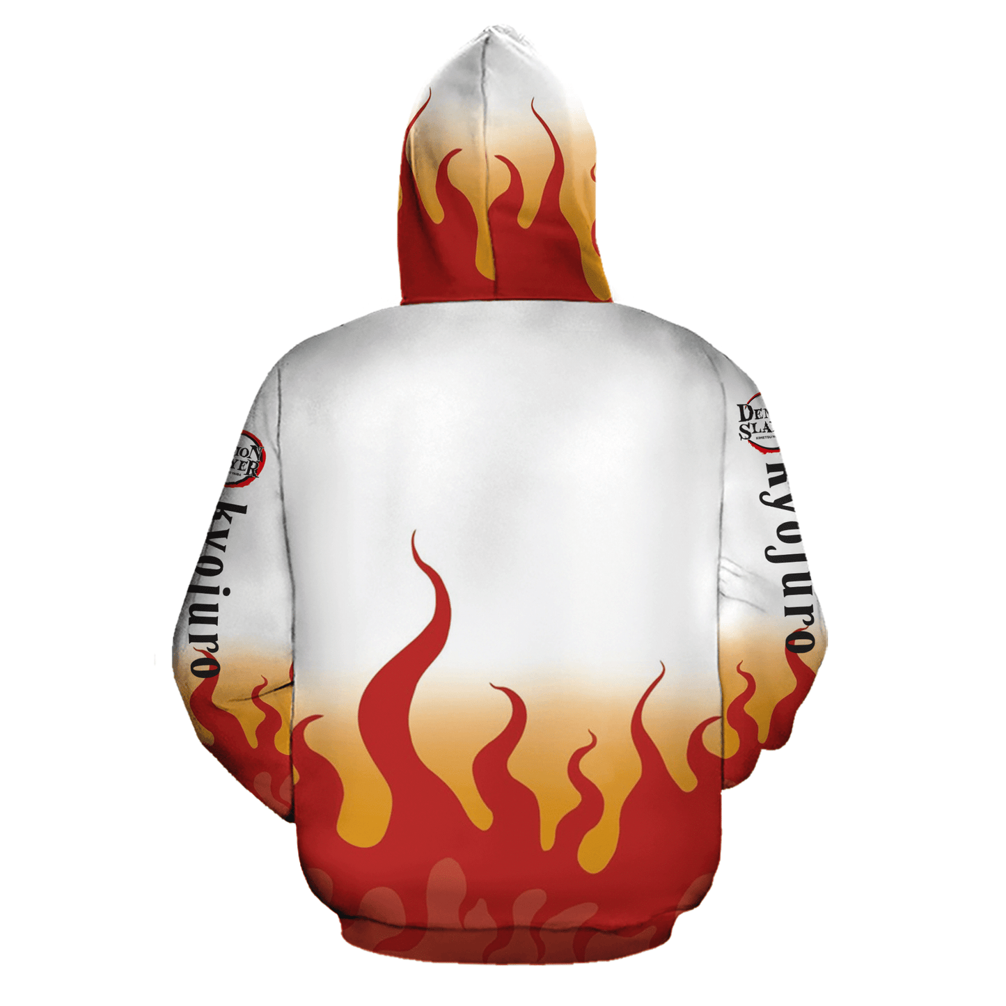 Demon Slayer Hoodie Rengoku Kyojuro Fire Kimetsu No Yaiba Logo White Zip Hoodie Demon Slayer Apparel