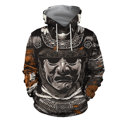 Japan Hoodie Samurai Tiger Black Grey Yellow Hoodie Japan - Cozy Hoodie For Cold Weather
