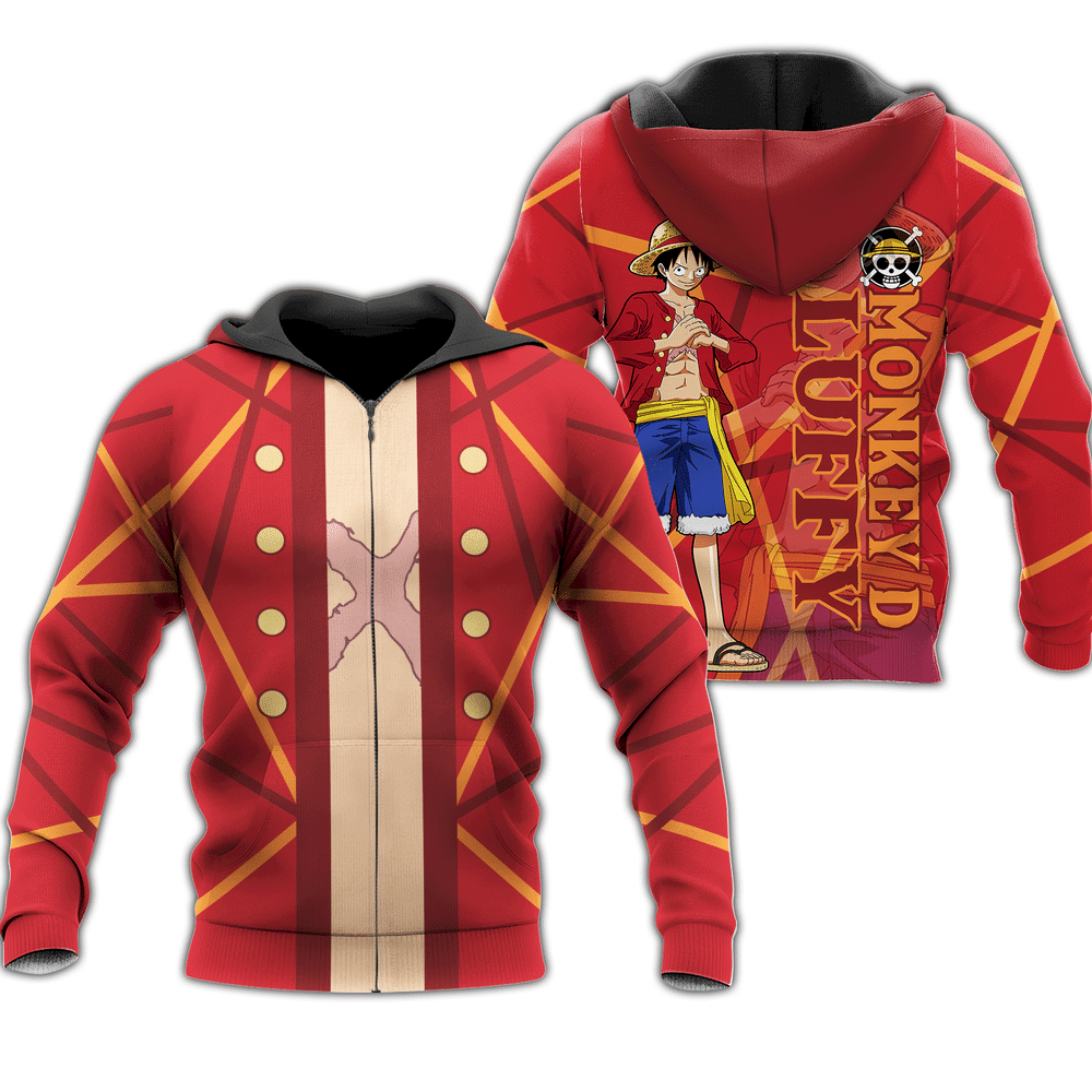 One Piece Hoodie Monkey D. Luffy Costume Red Zip Hoodie Anime Hoodie