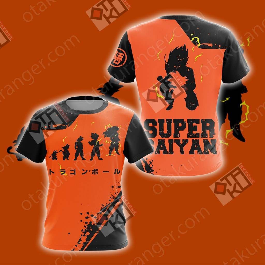 Dragon Ball T-shirt Goku Silhouette Super Saiyan Growing Orange Black T-shirt Goku Hoodie For Anime Fan