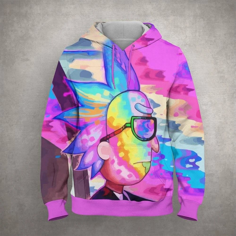 Rick And Morty Hoodie Rick In Black Multicolor Pink Blue Hoodie Colorful