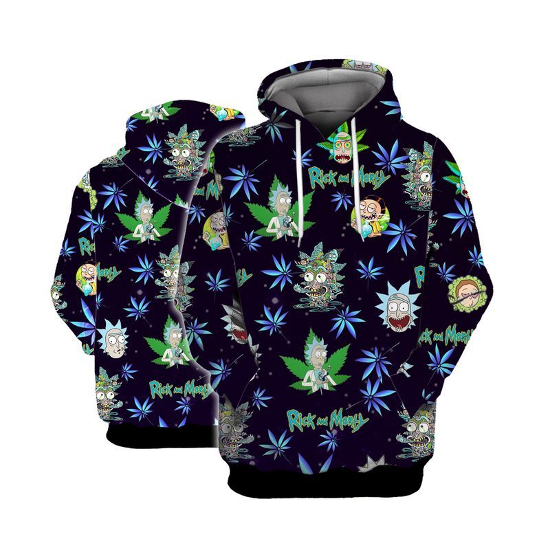 Rick And Morty Hoodie Weed Rick And Morty Pattern Black Hoodie Apparel