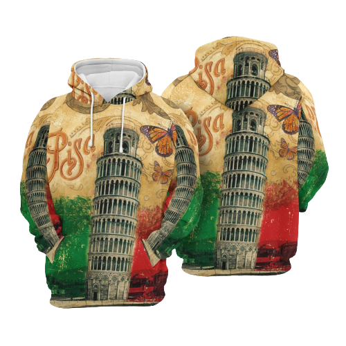 Gifury Italy Hoodie Italy Apparel Italy Pride Vintage Pisa Tower Painting Butterfly Green Red Hoodie 2023