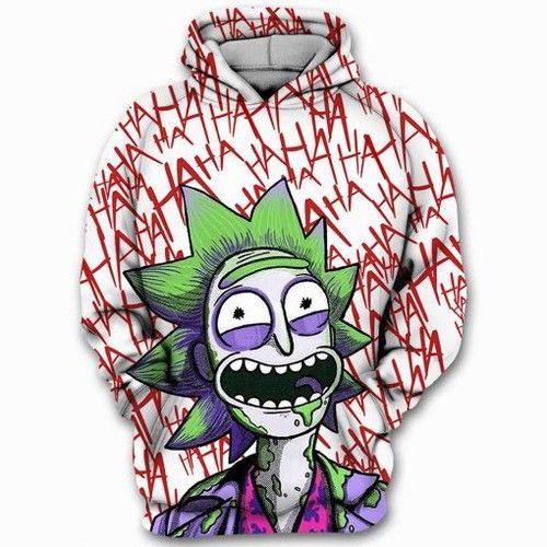 Rick And Morty Hoodie Joker Rick Ha Ha Ha White DC Rick And Morty Crossover Hoodie Apparel Adul