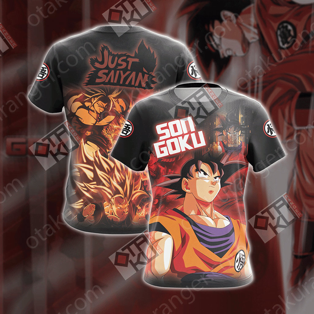 Dragon Ball T-shirt Goku Shirt Son Goku Just Saiyan Black Hoodie Anime Fan Gift