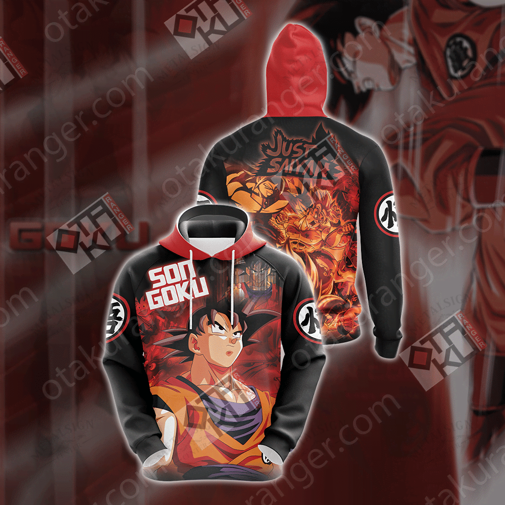 Dragon Ball T-shirt Goku Shirt Son Goku Just Saiyan Black Hoodie Anime Fan Gift