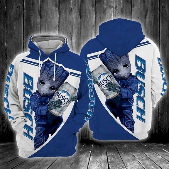 Beer Hoodie Busch Beer Baby Groot Blue White 3D Hoodie Amazing Beer - Cozy Hoodie For Cold Weather