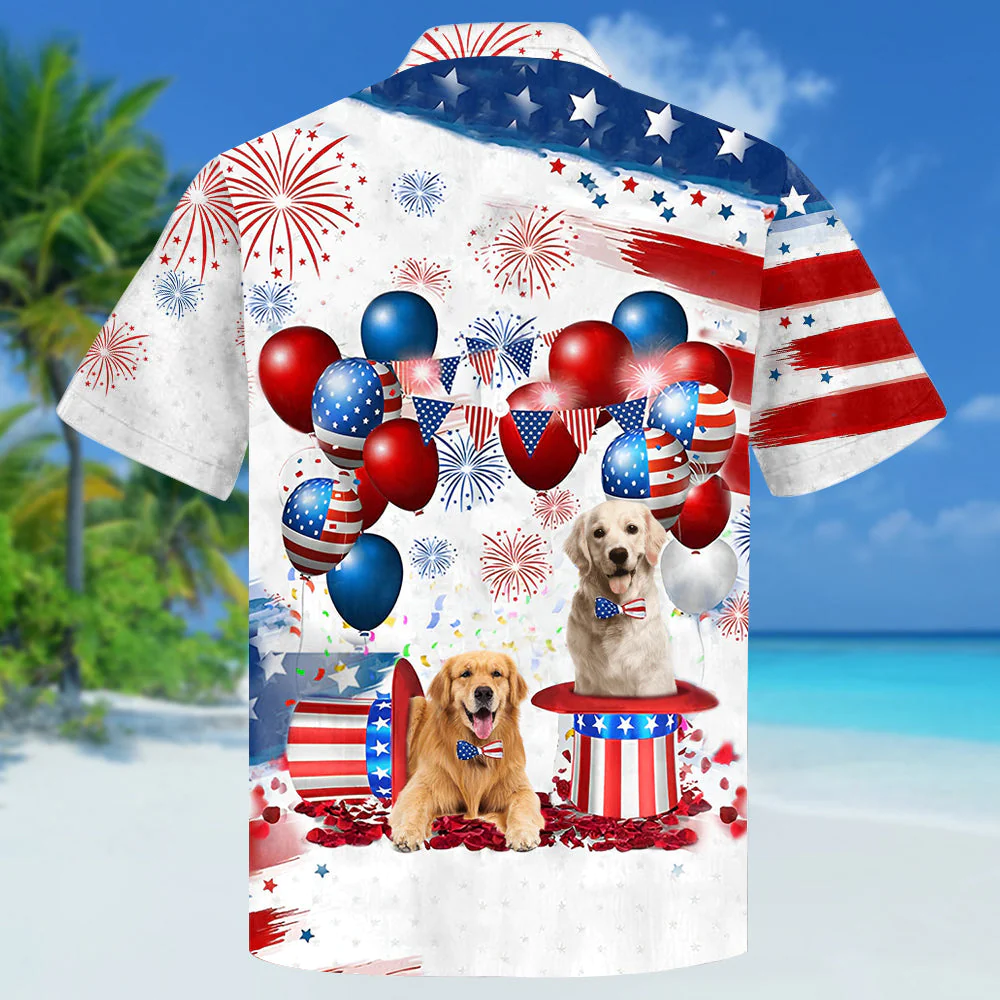 Golden Retriever Independence Day Hawaiian Shirt, Dog Hawaii Beach Shirt Short Sleeve For 4Th Of July