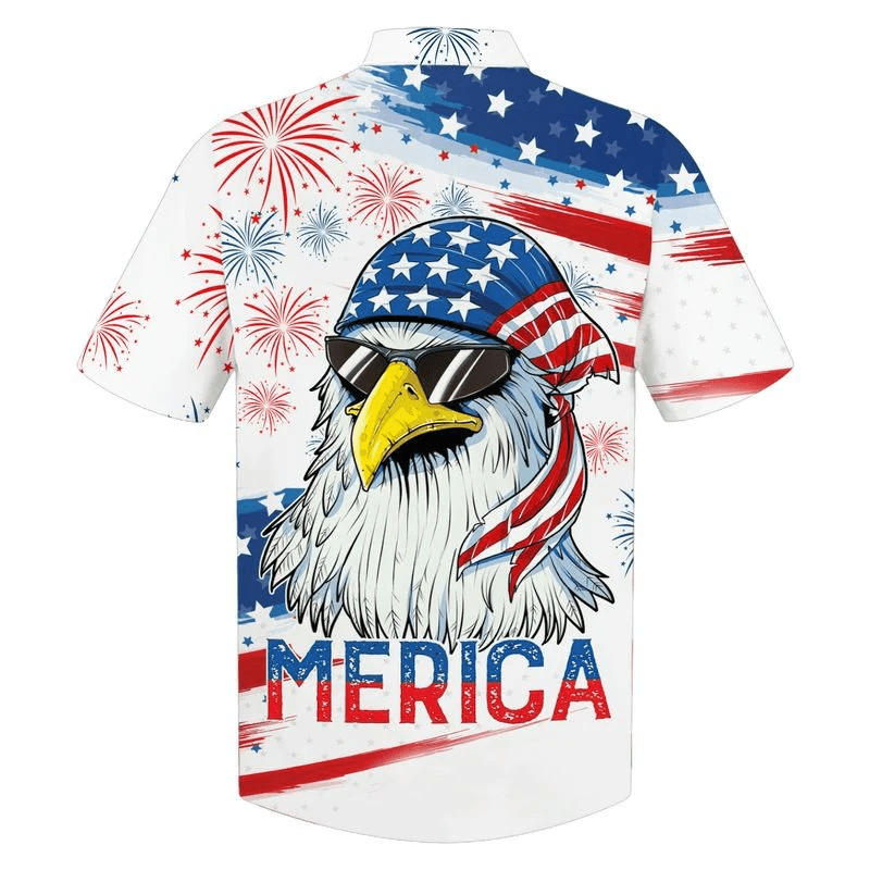 Independence Day Hawaiian Shirts, Cool Eagle American Flag Hawaii Beach Shirt For Summer, Happy 4Th Of July Hawaii Shirt Gift