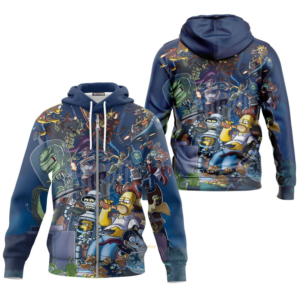 The Simpsons Futurama Infinitely Secret Crossover Crisis Custom Hoodie QT305156Tf