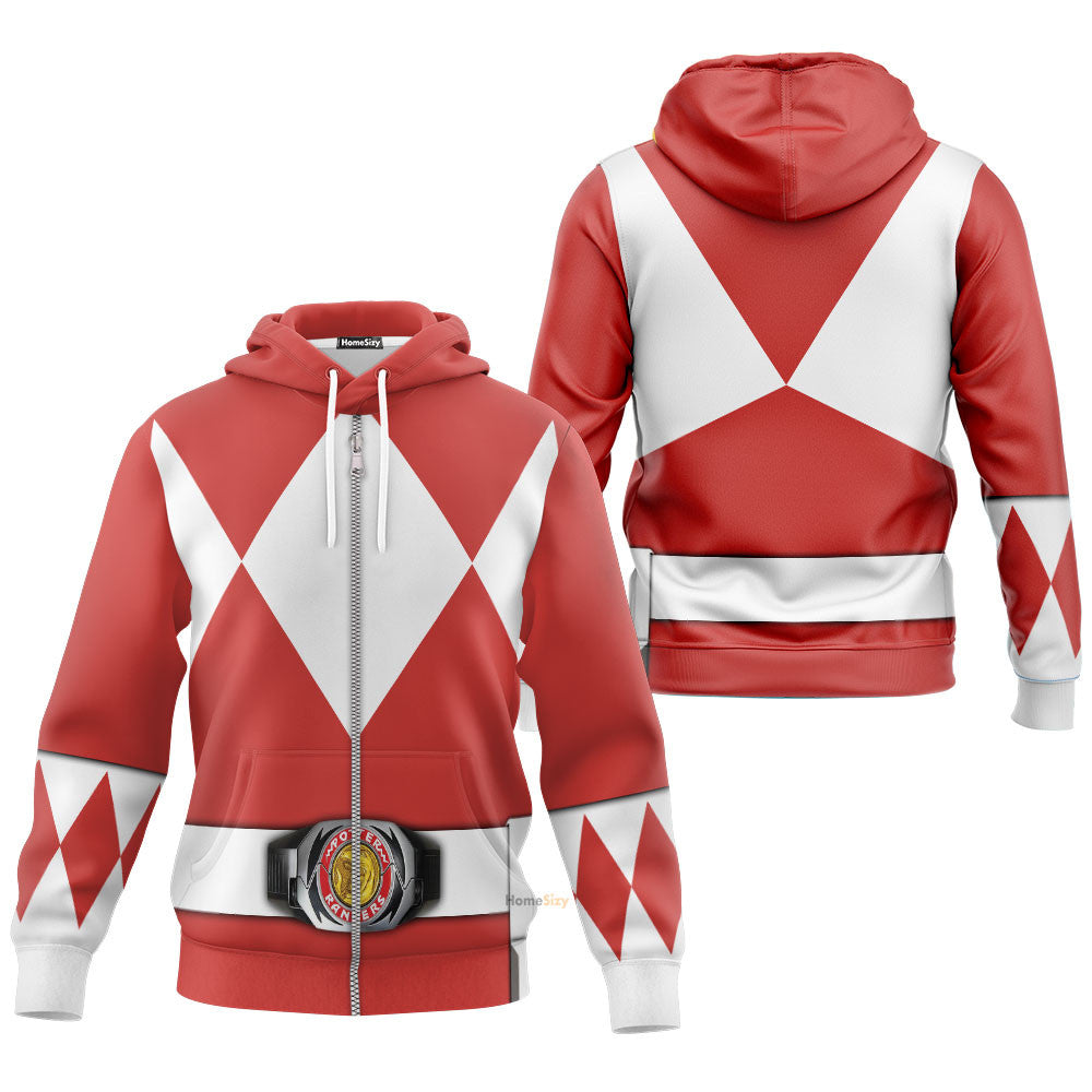 Red Mighty Morphin Power Rangers V2 - Cosplay Costume Hoodie QT208513