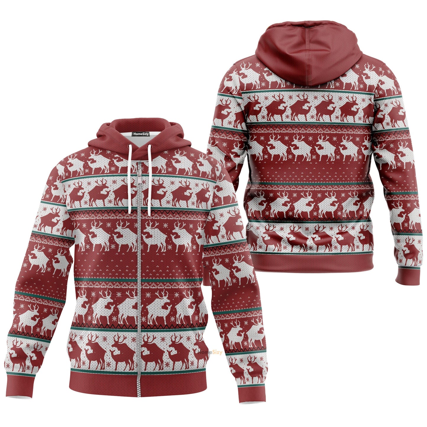 Red Reindeer Christmas Ugly Custom Hoodie QT308900