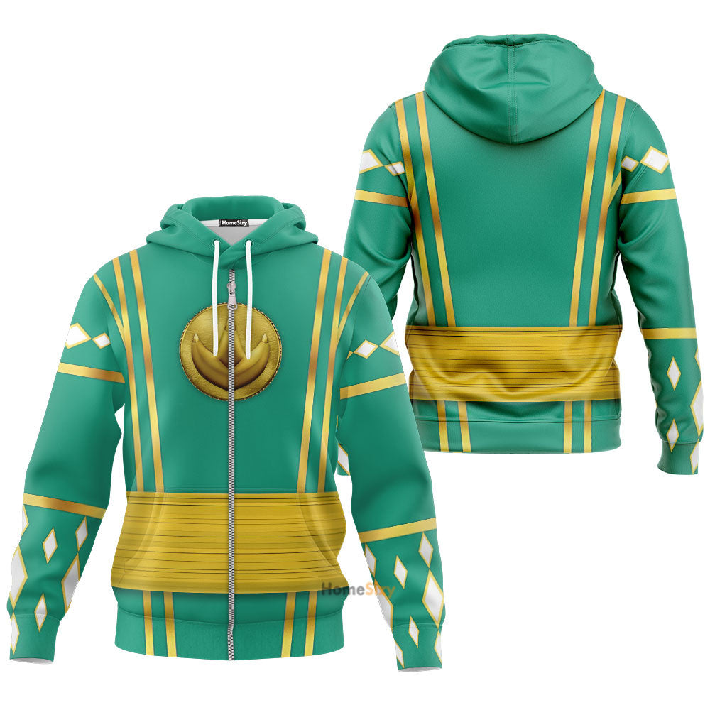 Green Ninja Mighty Morphin Power Rangers - Cosplay Costume Hoodie QT209435