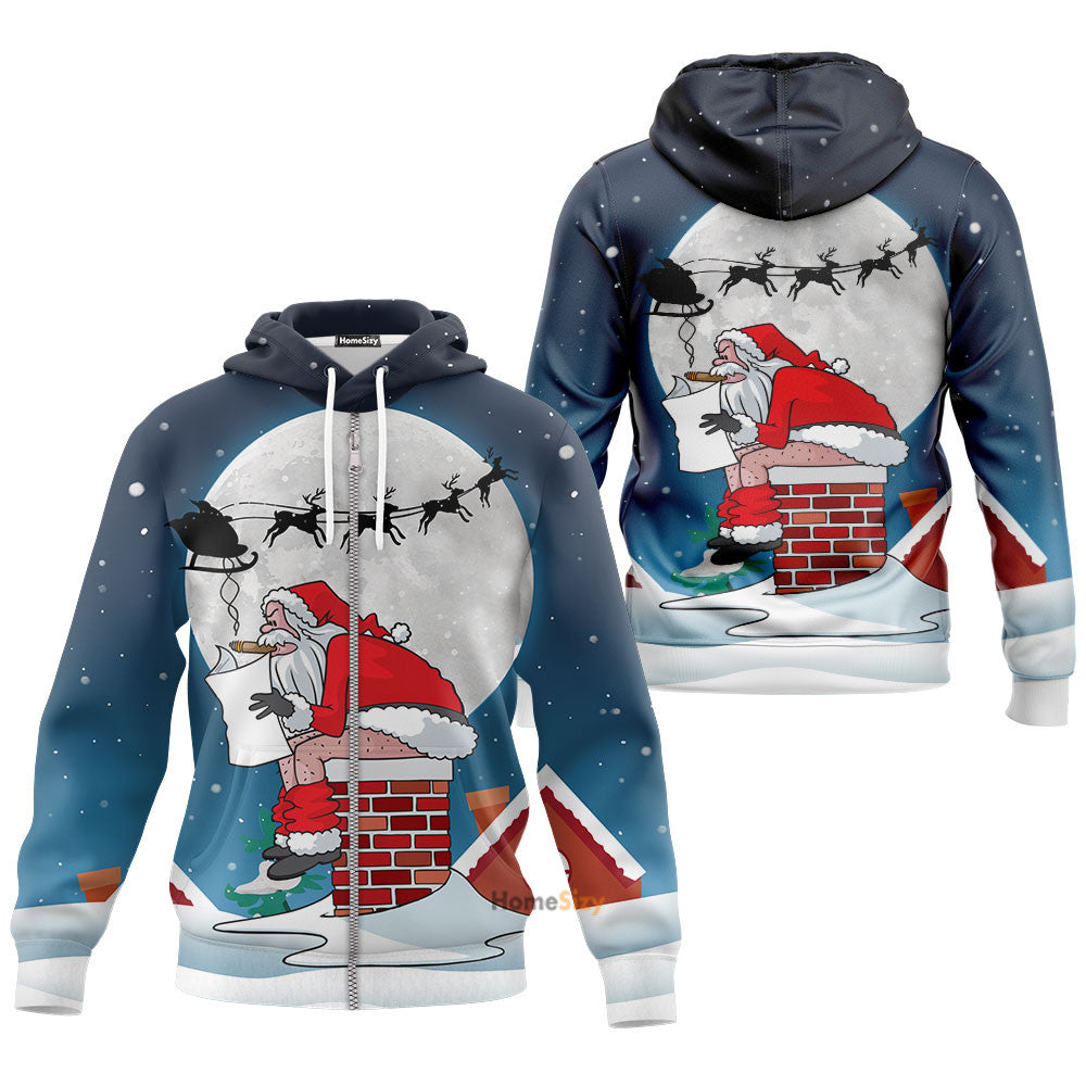 Santa Claus Sitting On Christmas Chimney Funny - Hoodie QT309806