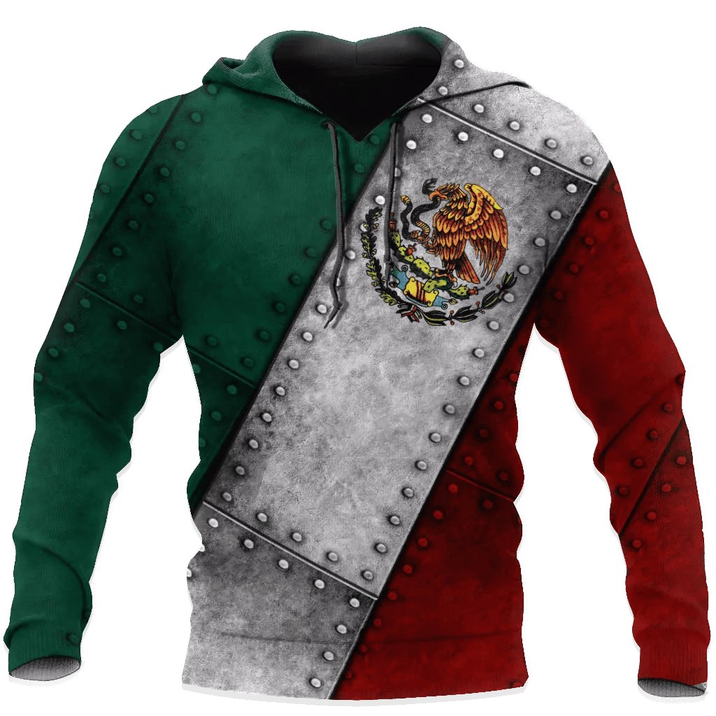 Mexico Hoodie Coat Of Arms Of Mexico Metal Panels Hoodie Red Green Unisex - Cozy Hoodie For Cold Weather