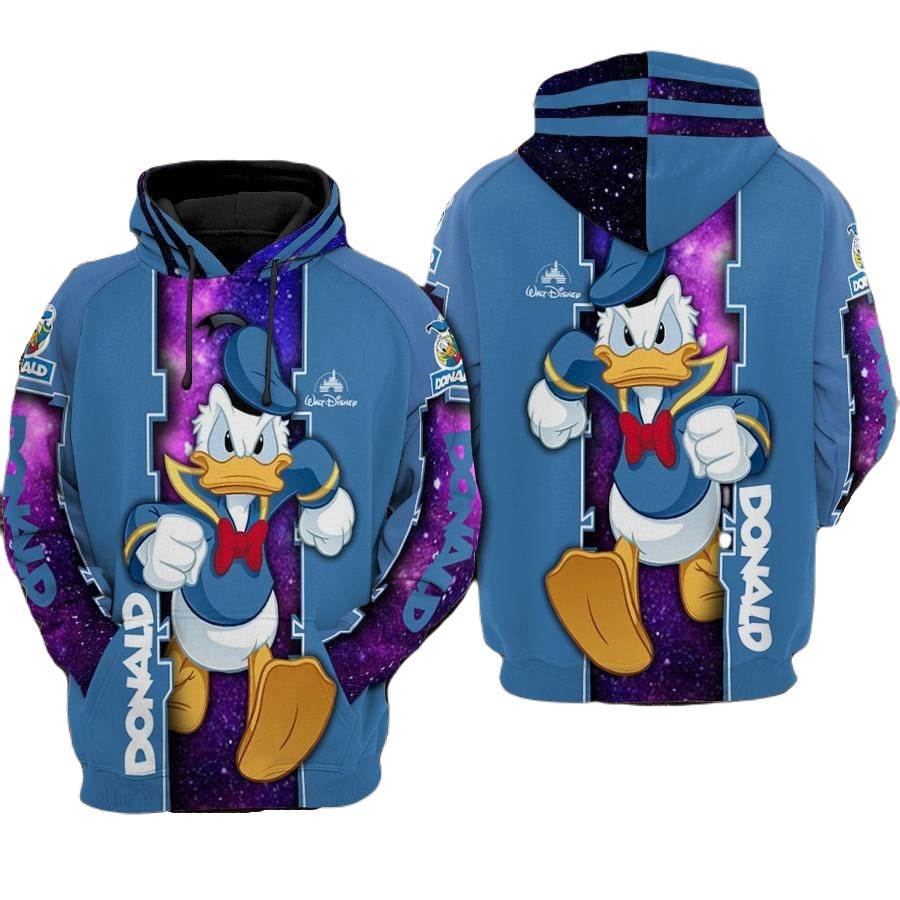 Disney Donald Hoodie Angry Donald Ducl Galaxy Hoodie Blue Purple Unisex
