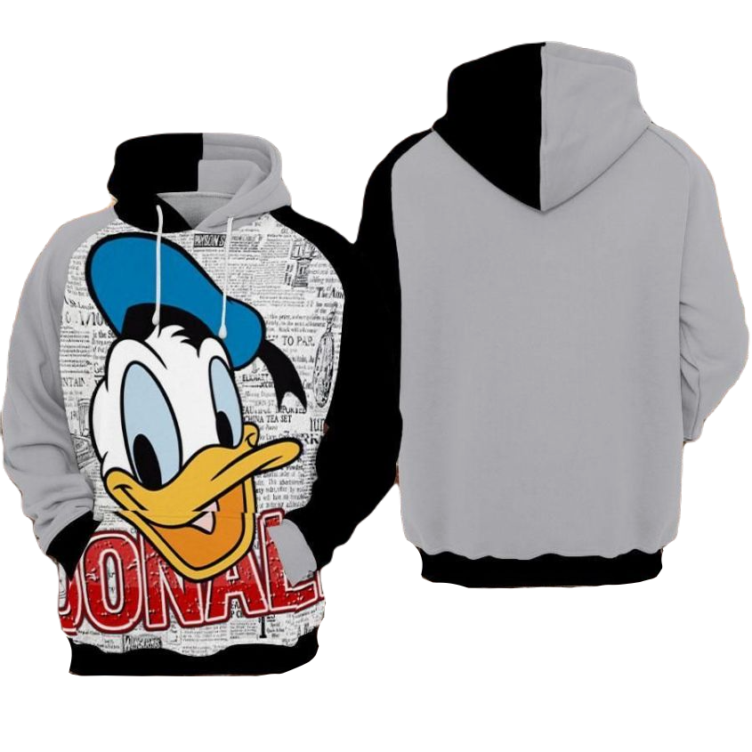 Disney Donald Hoodie Donald Duck Graphic Paper Pattern Hoodie Gray Unisex