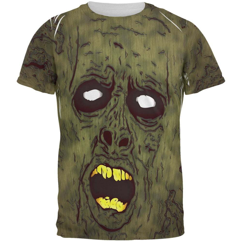 Zombie T-Shirt Halloween Dirty Ugly Zombie Face T-Shirt Green Unisex - Trendy Gift For Men & Women