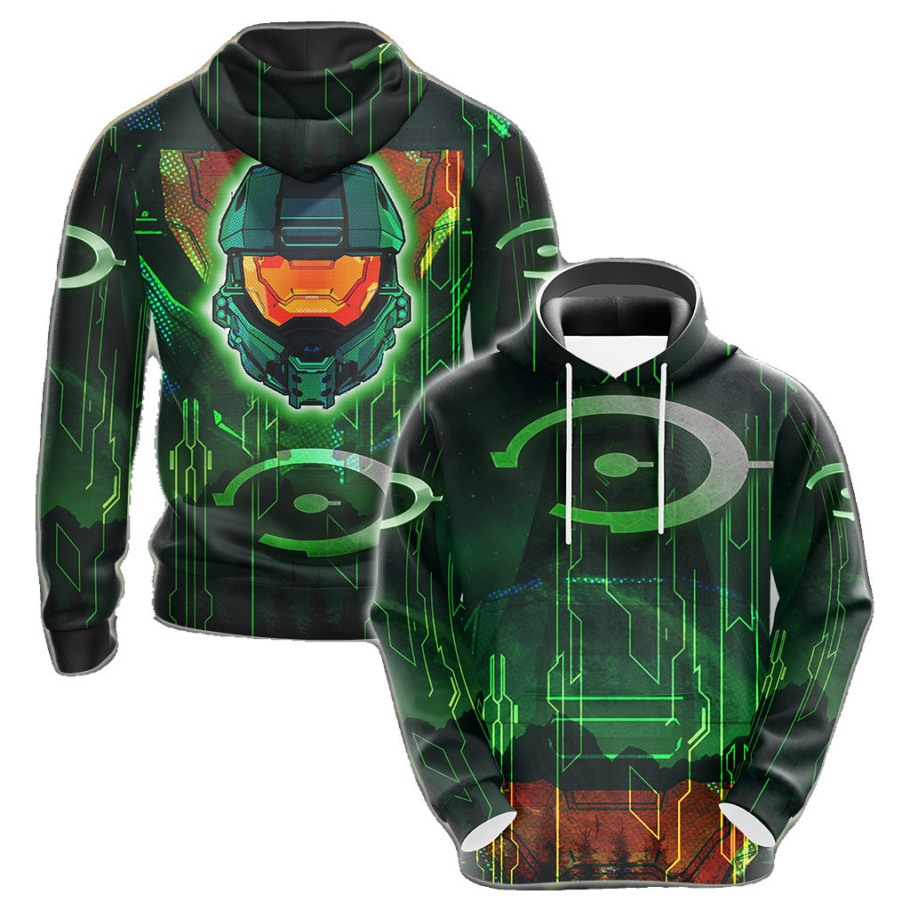 Halo Hoodie Halo Infinite Logo And Helmet T-Shirt Green Unisex - Trendy Gift For Men & Women