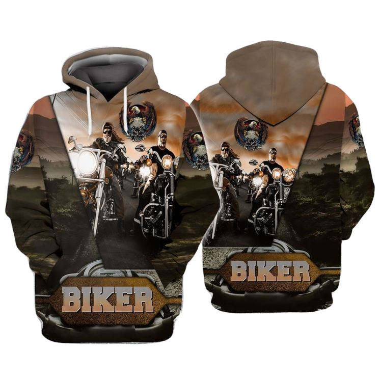 Motorcycle Hoodie Biker Motorcycle Under Sunset Graphic Hoodie Brown Unisex - Cozy Hoodie For Cold Weather