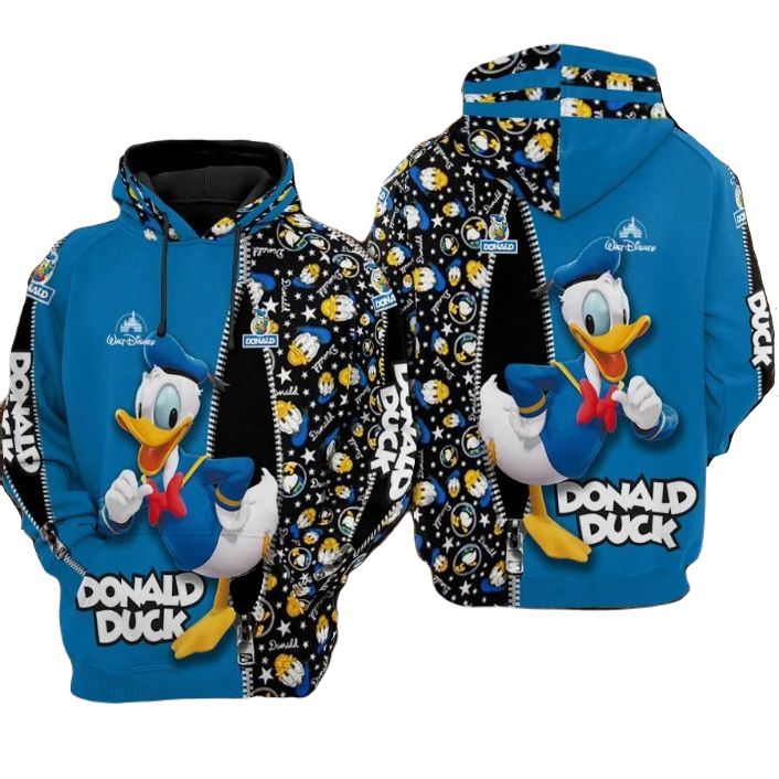 Disney Donald Hoodie Donald Duck Zipper Graphic Hoodie Blue Black Unisex