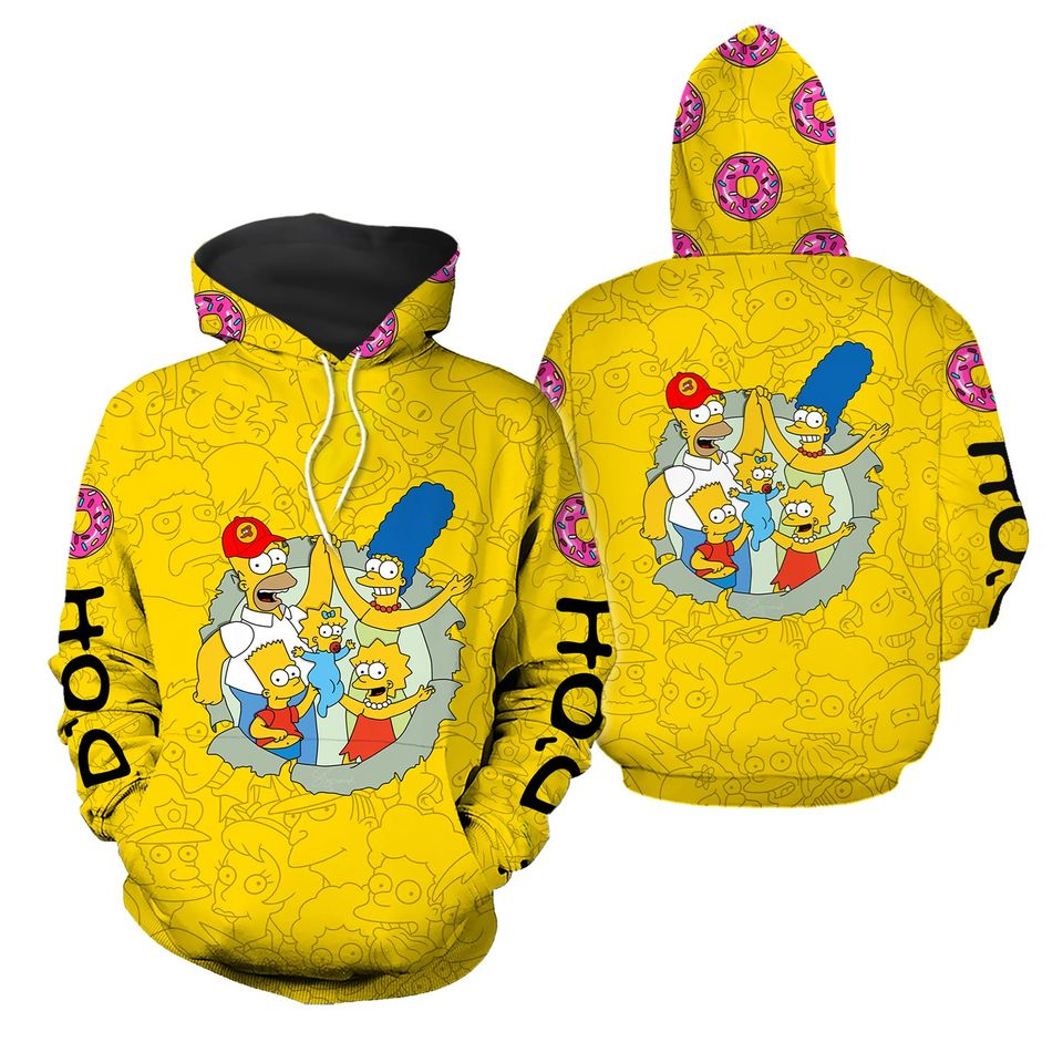 The Sympsons Hoodie The Simpsons Character Doodle Pattern Hoodie Yellow Unisex - Cozy Hoodie For Cold Weather