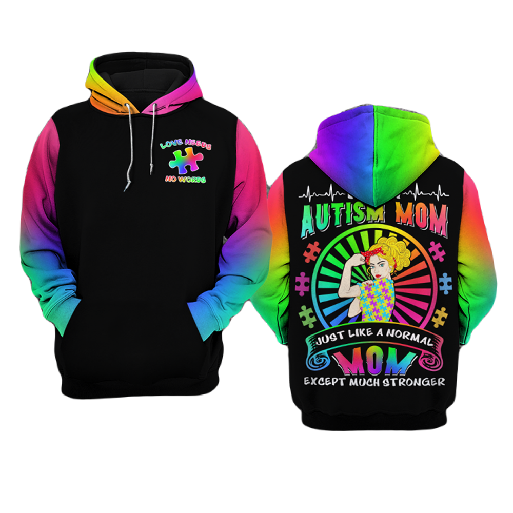 Autism Hoodie Autism Mom Normal Mom But Much Stronger Hoodie Colorful Unisex - Cozy Hoodie For Cold Weather