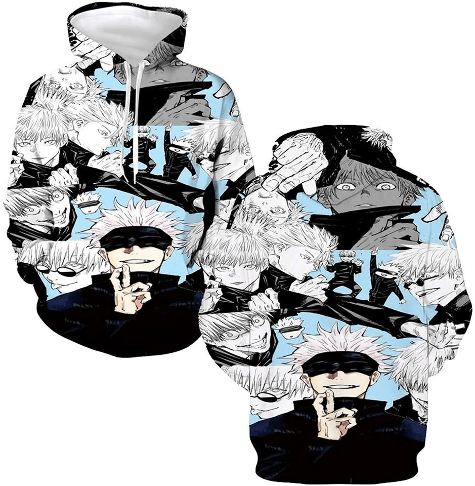 Jujutsu Kaisen Hoodie Jujutsu Kaisen Gojo Satoru Pattern Hoodie Black White Unisex - Cozy Hoodie For Cold Weather