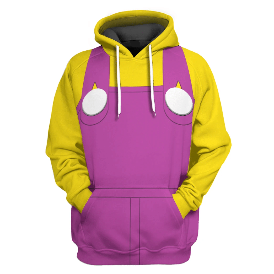Super Mario Costume Hoodie Game Character Wario Costume T-Shirt Yellow Pink Unisex Adults - Trendy Gift For Men & Women