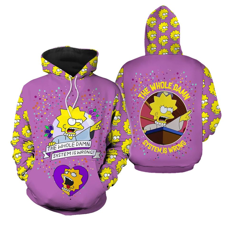 The Sympsons Hoodie The Whole System Is Wrong Hoodie Pink Yellow Unisex - Cozy Hoodie For Cold Weather