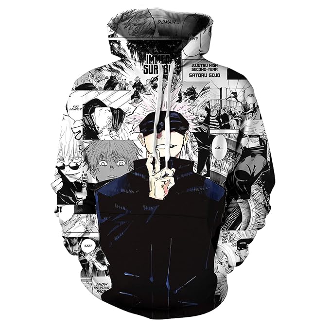 Jujutsu Kaisen Hoodie Gojo Satoru Sorcerer Manga Pattern Hoodie Black White Unisex - Cozy Hoodie For Cold Weather