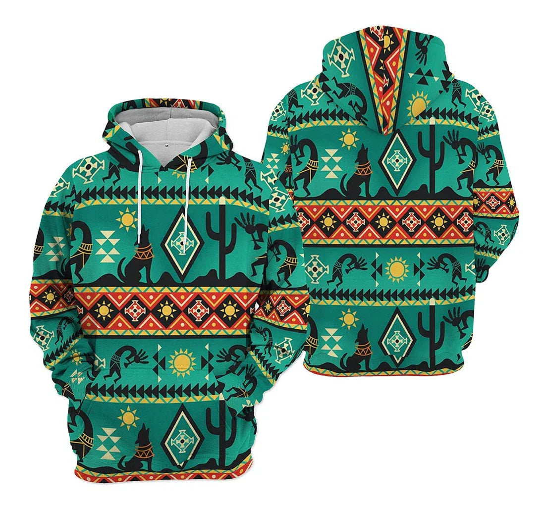 Native American Hoodie Native American Kokopelli Cactus Howling Wolf Hoodie Green Unisex - Cozy Hoodie For Cold Weather
