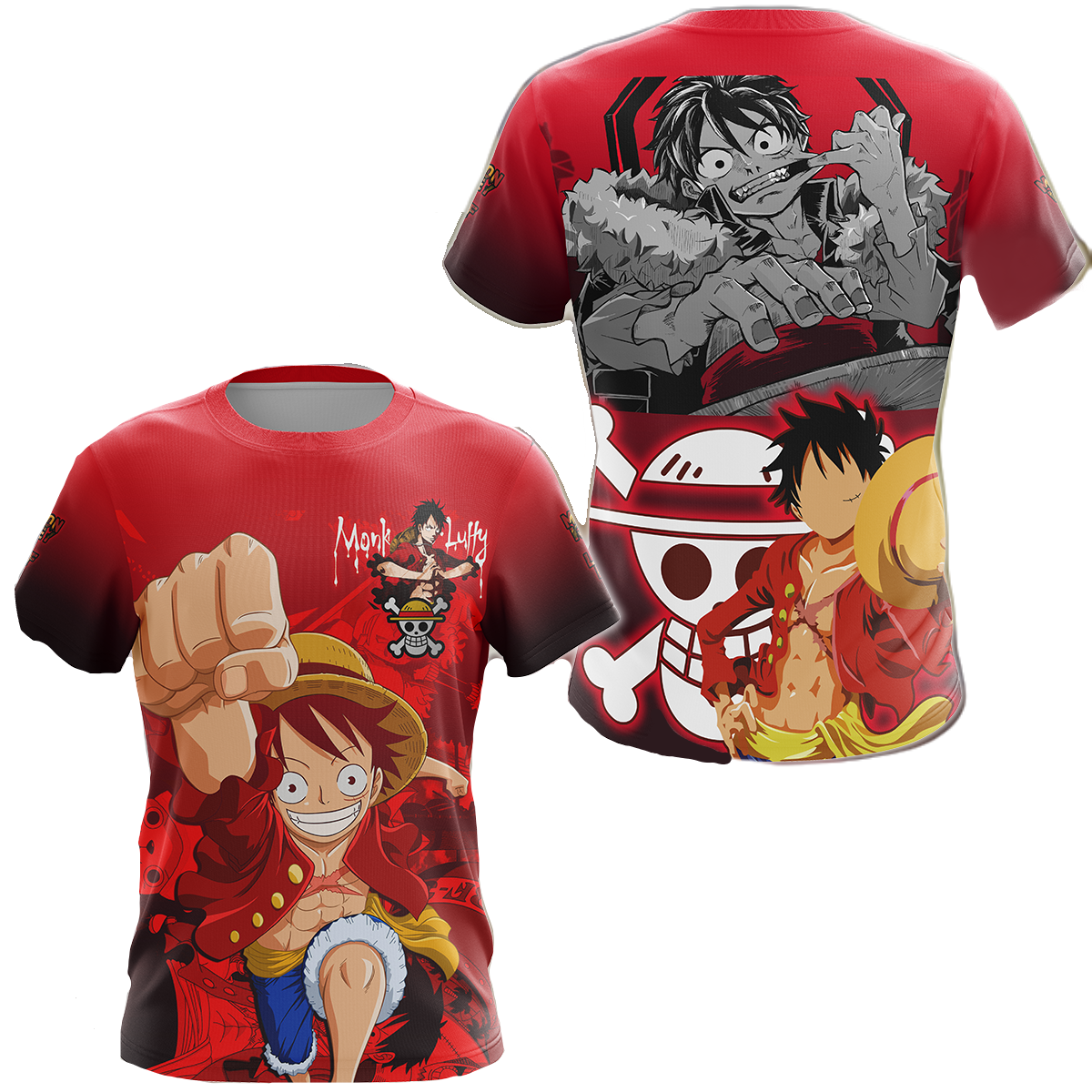 One Piece Hoodie Monkey D. Luffy In Action T-Shirt Red Unisex - Trendy Gift For Men & Women