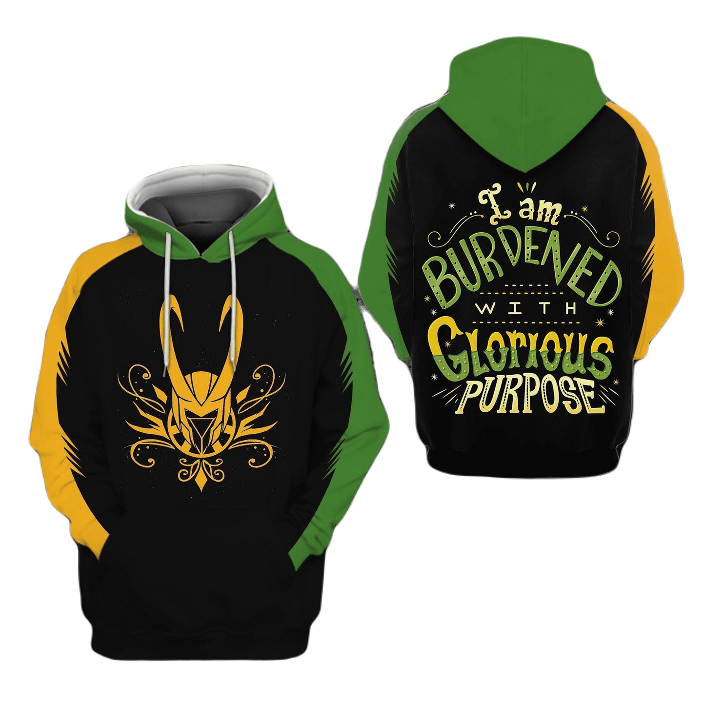 Loki Hoodie I Am Burderned With Glorious Purpose Hoodie Yellow Green Unisex - Cozy Hoodie For Cold Weather