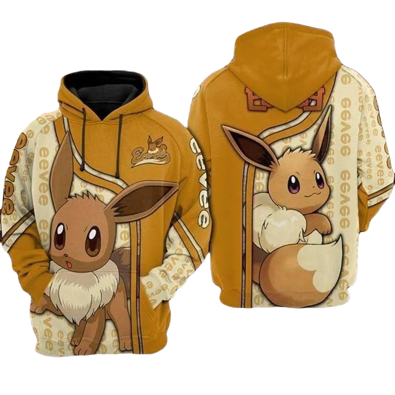 Pokemon Hoodie Cute Eevee Pokemon Graphic Hoodie Orange Unisex - Cozy Hoodie For Cold Weather