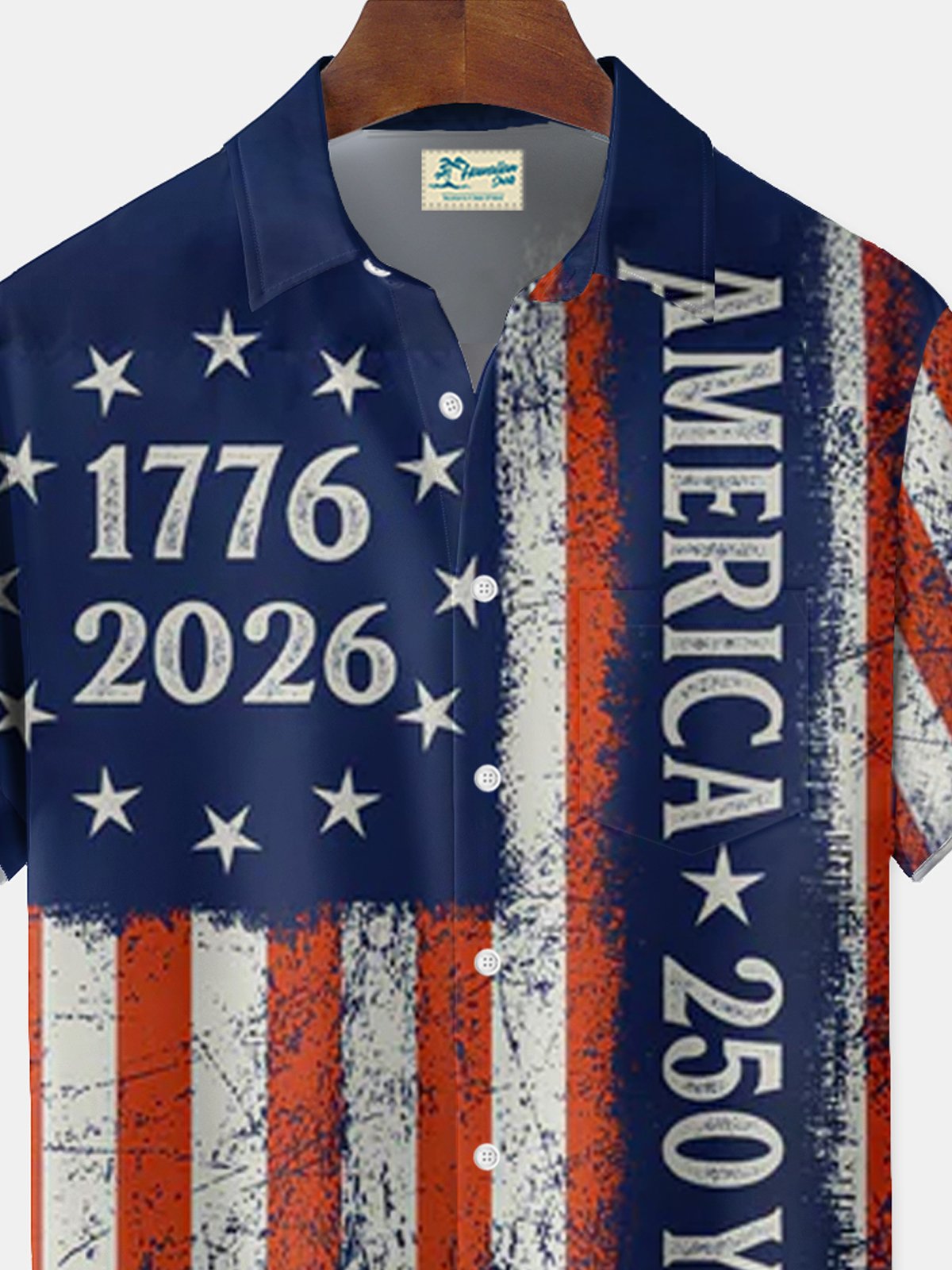 Alohadaddy® 250th Anniversary National Flag Print Men's Button-Down Pocket Short-Sleeve Shirt Big & Tall