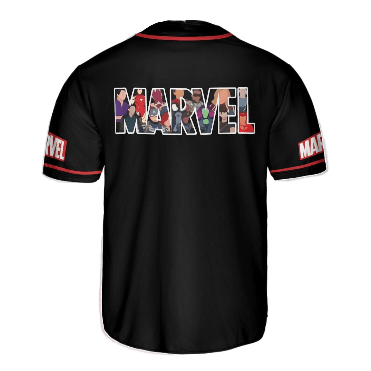 Marvel Jersey Hero Characters Art Graphic in Marvel Black Jersey Shirt Baseball for Men