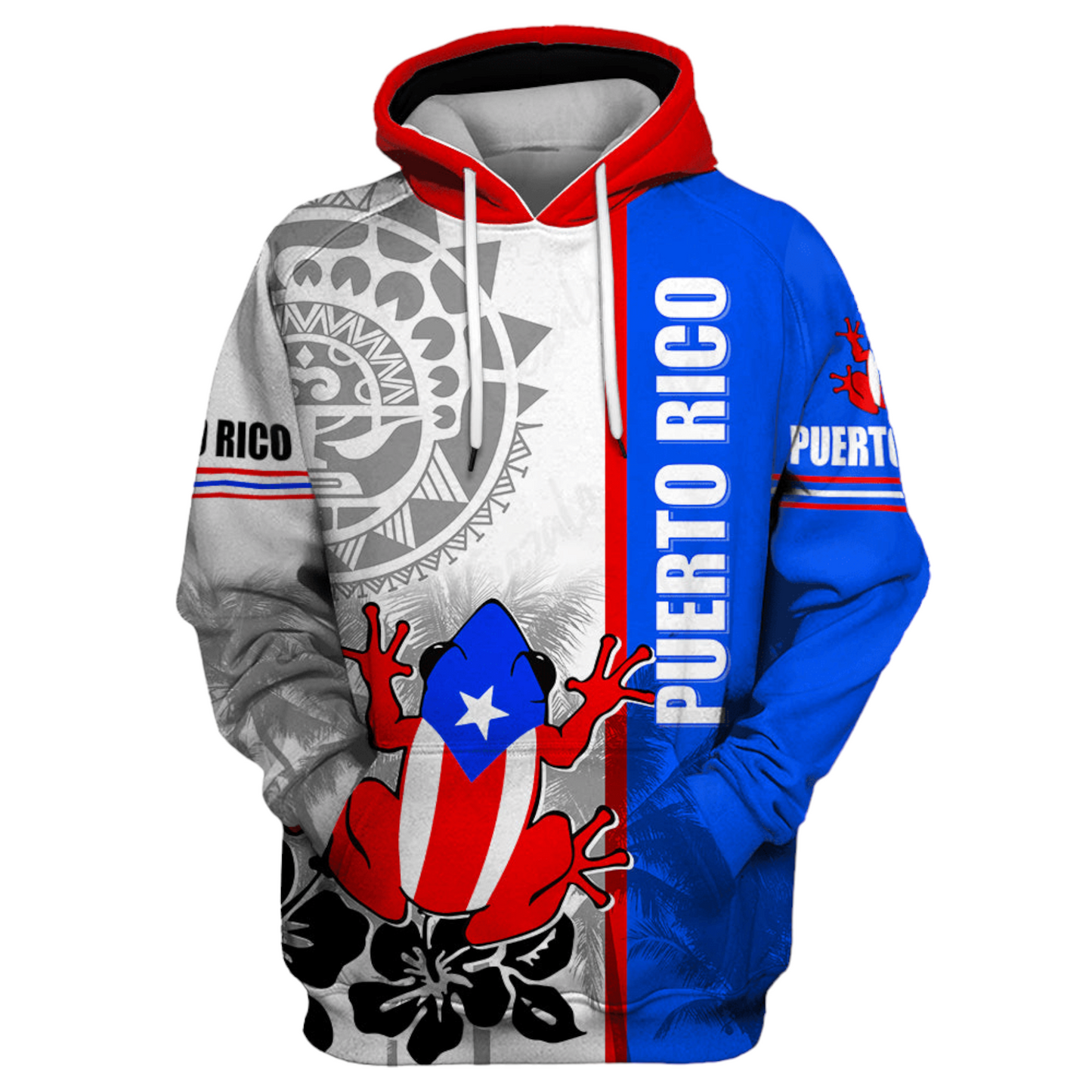 Puerto Rico Hoodie Puerto Rico Flag Frog Pattern Hoodie White Unisex - Cozy Hoodie For Cold Weather