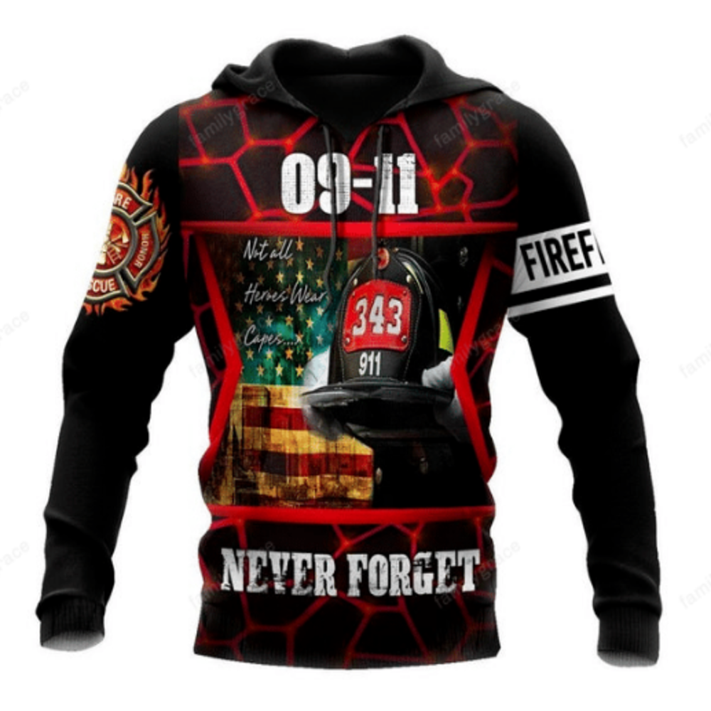 Patriot Day Hoodie Remember The Heroes We Will Never Forget 9/11 Firefighter Black Shirt Patriot Day Shirt - Trendy Gift For Men & Women